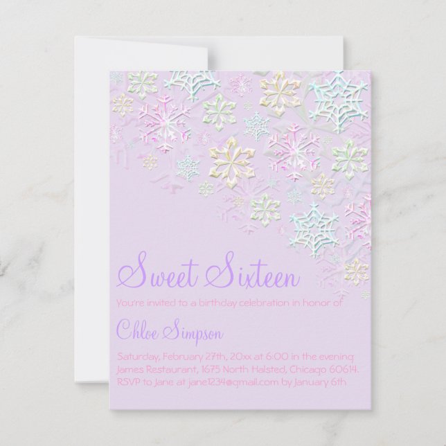 Purple Chic Snowflake Sweet16 Invitation (Front)
