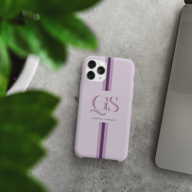 Purple | Chic Stripes Monogram  iPhone Case (Creator Uploaded)