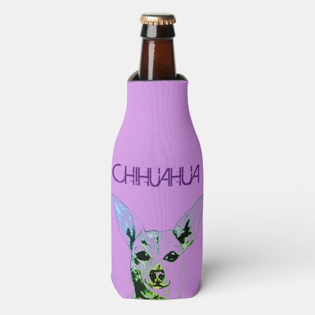 Purple Chihuahua Themed Bottle Cooler (Bottle Front)