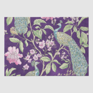 Purple Chinoiserie peacock floral decoupage Tissue Paper