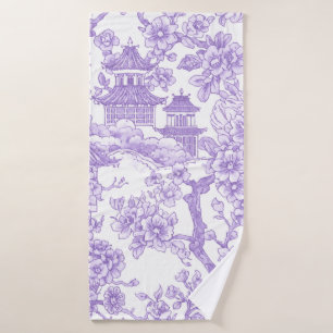 Purple Chinoiserie Toile Dragon Cherry Blossom Bath Towel