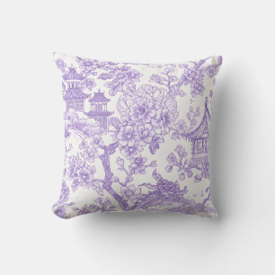 Purple Chinoiserie Toile Dragon Cherry Blossom Cushion