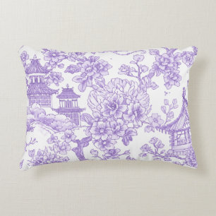 Purple Chinoiserie Toile Dragon Cherry Blossom Decorative Cushion