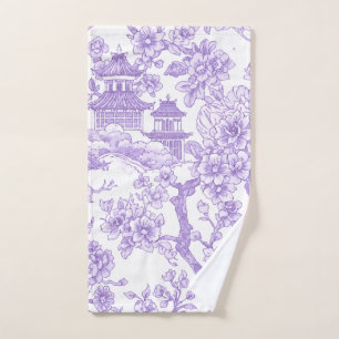 Purple Chinoiserie Toile Dragon Cherry Blossom Hand Towel