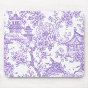 Purple Chinoiserie Toile Dragon Cherry Blossom Mouse Mat
