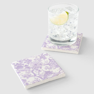 Purple Chinoiserie Toile Dragon Cherry Blossom Stone Coaster