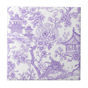 Purple Chinoiserie Toile Dragon Cherry Blossom Tile