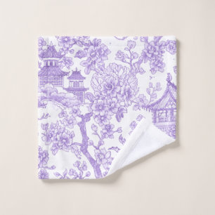 Purple Chinoiserie Toile Dragon Cherry Blossom Wash Cloth