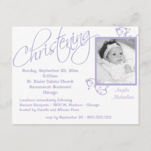 Purple Christening Scroll For Baby Girl Invitation