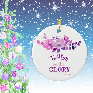 Purple Christian Scripture Quote Floral Ceramic Tree Decoration