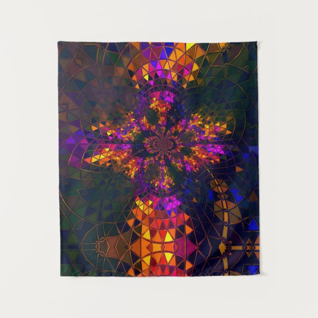 Purple Christian Tie Dye Cross Rainbow Tapestry (Front)