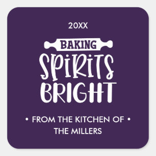 Purple Christmas Baking Spirits Bright Square Sticker