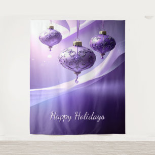 Purple Christmas Ball Holiday Backdrop Tapestry