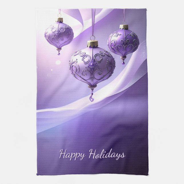 Purple Christmas Ball Holiday Kitchen Towel (Vertical)