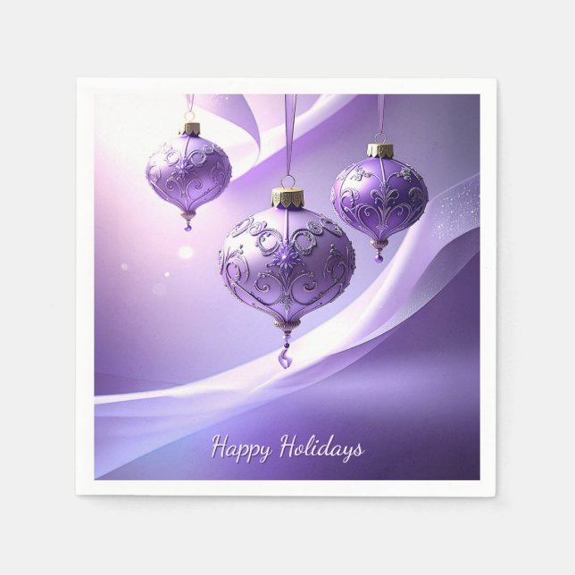 Purple Christmas Ball Holiday Napkin (Front)