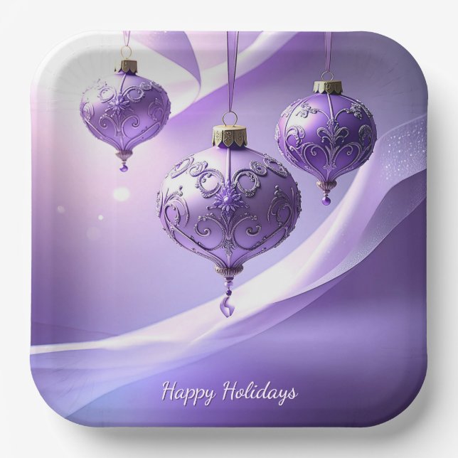 Purple Christmas Ball Holiday Paper Plate (Front)