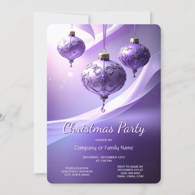 Purple Christmas Ball Holiday Party Invitation (Front)