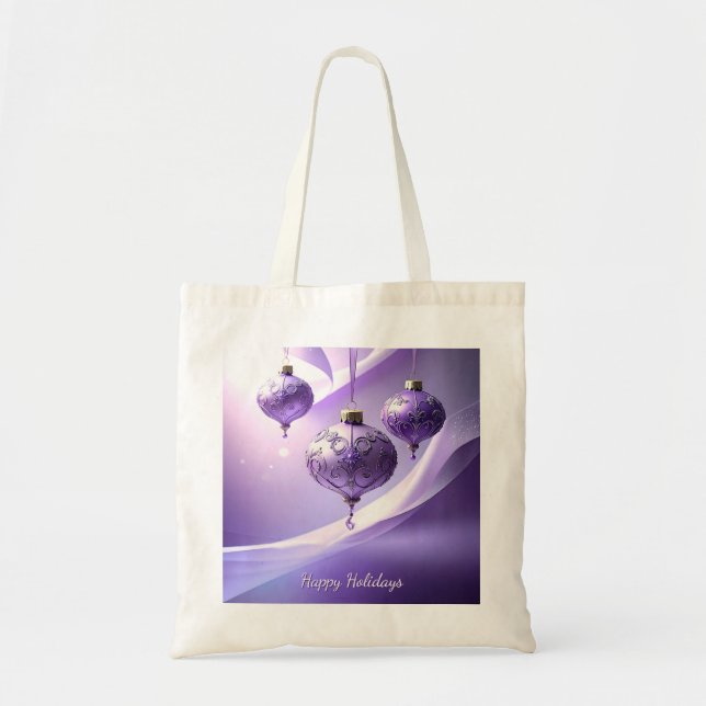 Purple Christmas Ball Holiday Tote Bag (Front)