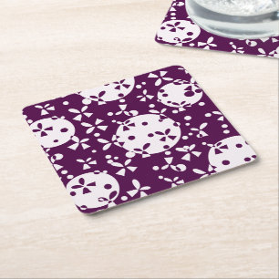 Purple Christmas Bells Holiday Pattern Square Paper Coaster