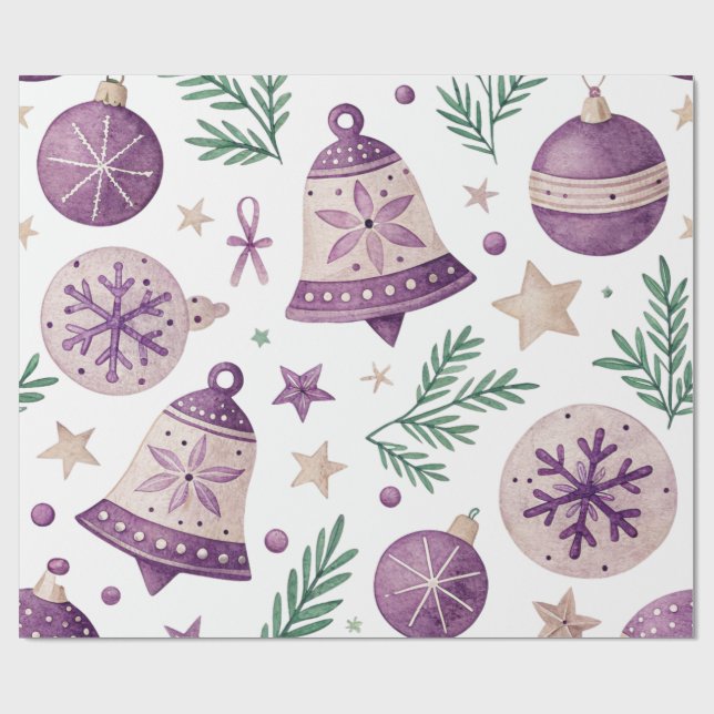 Purple Christmas Bells Wrapping Paper (Flat)