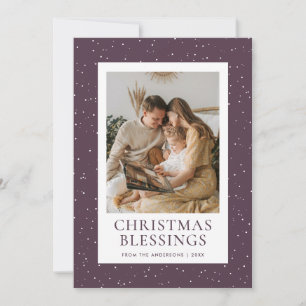 Purple Christmas Blessings Snow Photo Holiday Card
