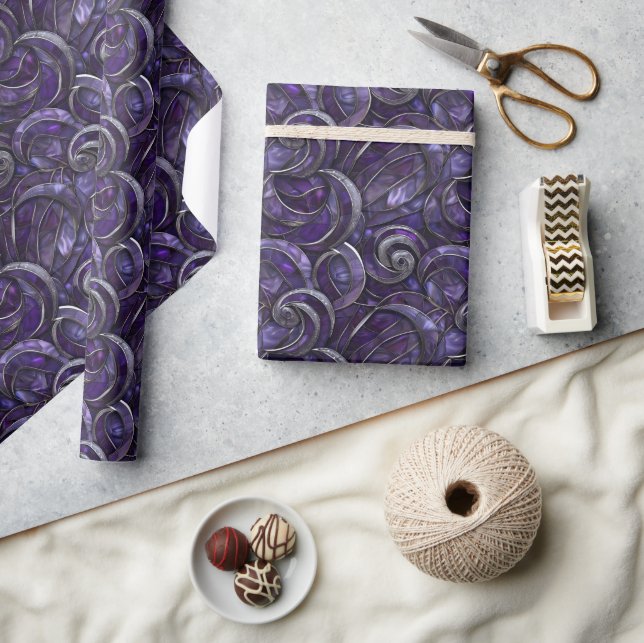 Purple Christmas Elegance Pattern Silver Accent Wrapping Paper (Crafts)