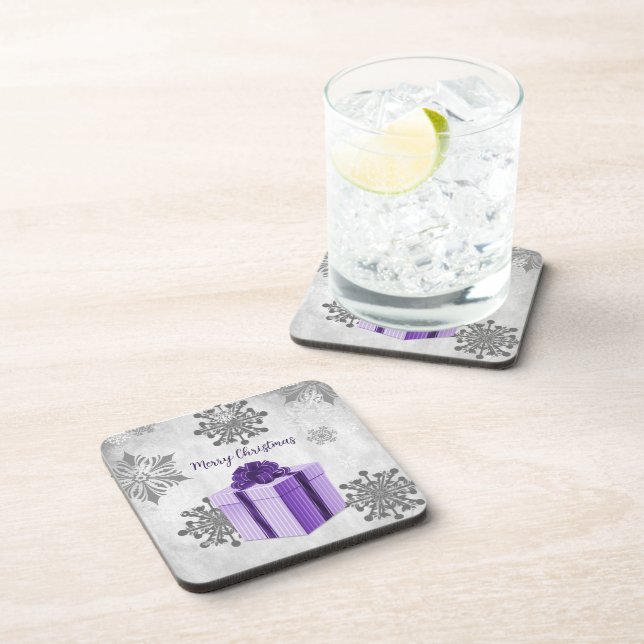 Purple Christmas Gift Beverage Coaster (Right Side)