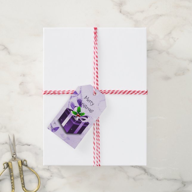 Purple Christmas Gift Box Gift Tag (With Twine)