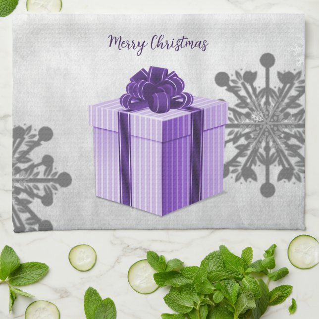 Purple Christmas Gift Holiday Kitchen Towel (Folded)