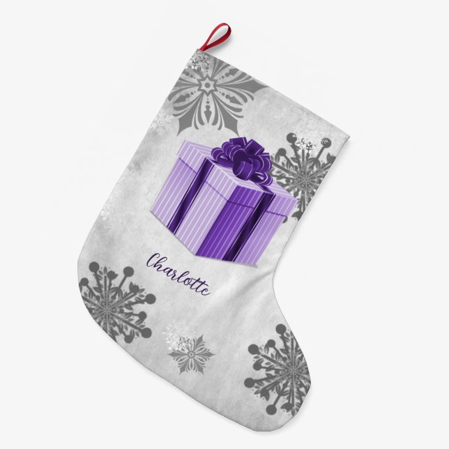 Purple Christmas Gift Holiday Stocking (Front (Hanging))