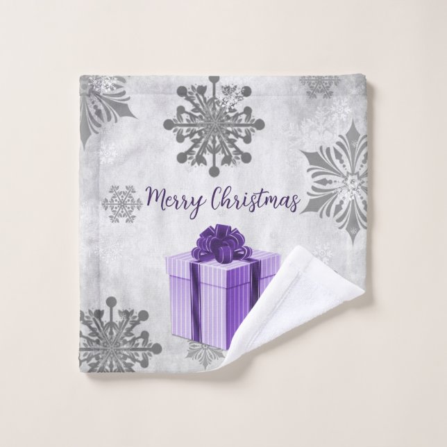 Purple Christmas Gift Holiday Towel Set (Wash Cloth)