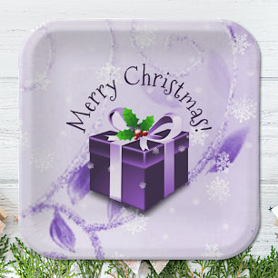 Purple Christmas Gift Paper Plate