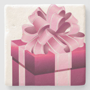Purple Christmas Gift Pink Ribbon Stone Coaster