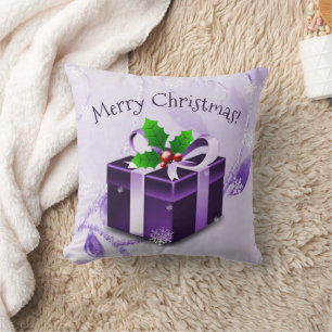 Purple Christmas Gift Throw Pillow