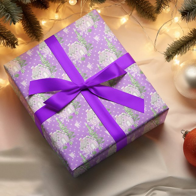 Purple Christmas Gingerbread house Holiday   Wrapping Paper (Creator Uploaded)