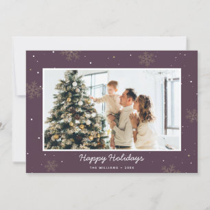 Purple Christmas Happy Holidays Family Photo Cards