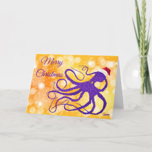 Purple Christmas Octopus - 7" x 5" Card