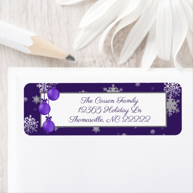 Purple Christmas Ornaments Address Label (Insitu)