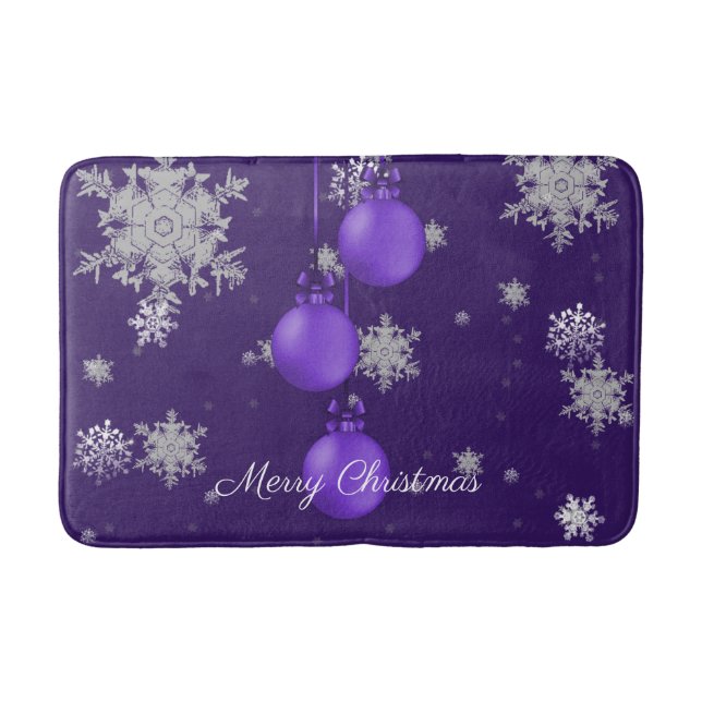 Purple Christmas Ornaments Bath Mat (Front)