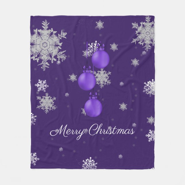 Purple Christmas Ornaments Fleece Blanket (Front)