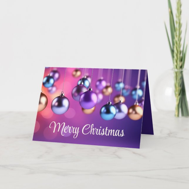 Purple Christmas Ornaments Holiday Card (Front)