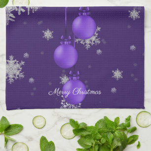 Purple Christmas Ornaments Kitchen Towel