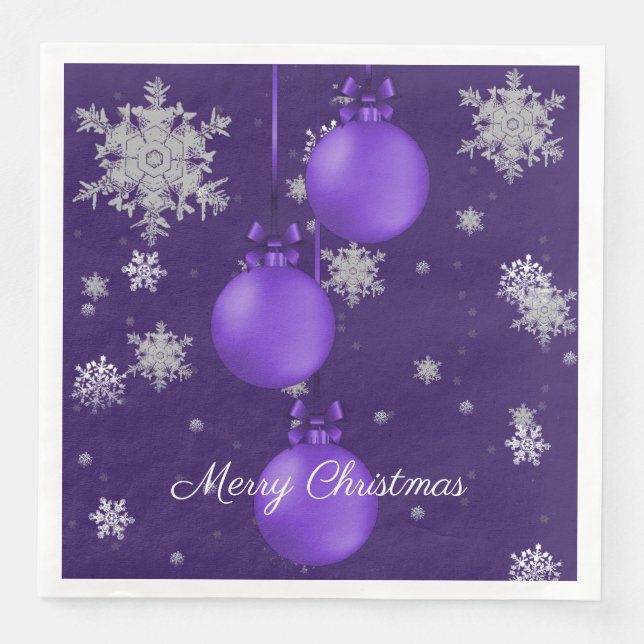 Purple Christmas Ornaments Paper Napkin (Front)