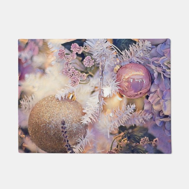 Purple Christmas ornaments watercolor  Doormat (Front)