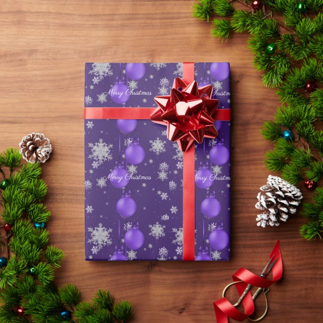Purple Christmas Ornaments Wrapping Paper (Holiday Gift)