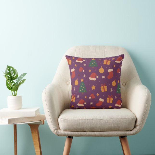 Purple Christmas Pattern Aesthetic – Cute Holiday  Cushion (Chair)