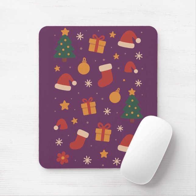 Purple Christmas Pattern Aesthetic – Cute Holiday  Mouse Mat (With Mouse)