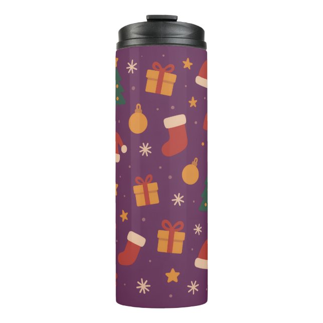 Purple Christmas Pattern Aesthetic – Cute Holiday  Thermal Tumbler (Front)