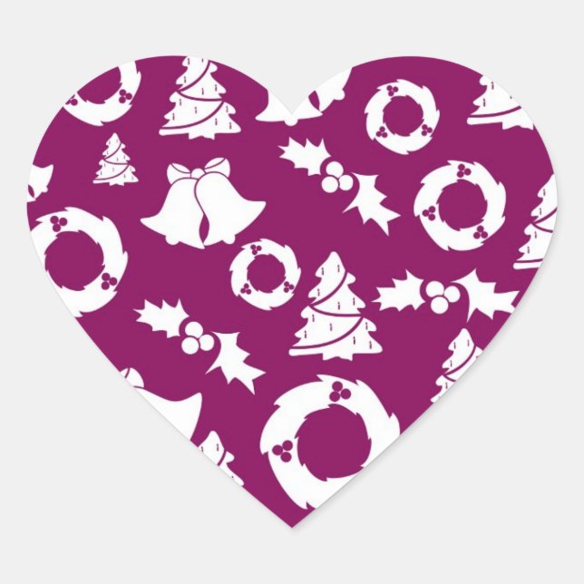 Purple Christmas Pattern Heart Sticker (Front)