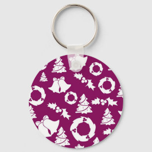 Purple Christmas Pattern Key Ring